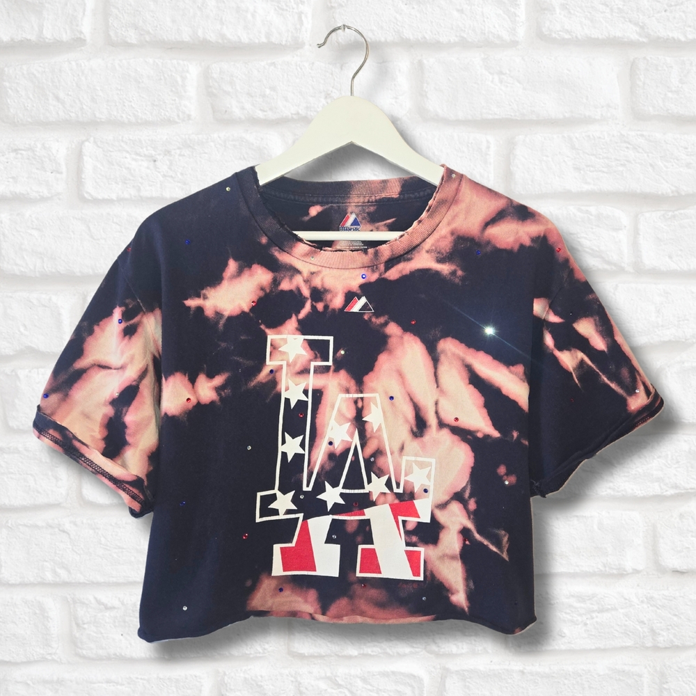 Los Angeles Dodgers Stars & Stripes Crop Top W/Rhinestones